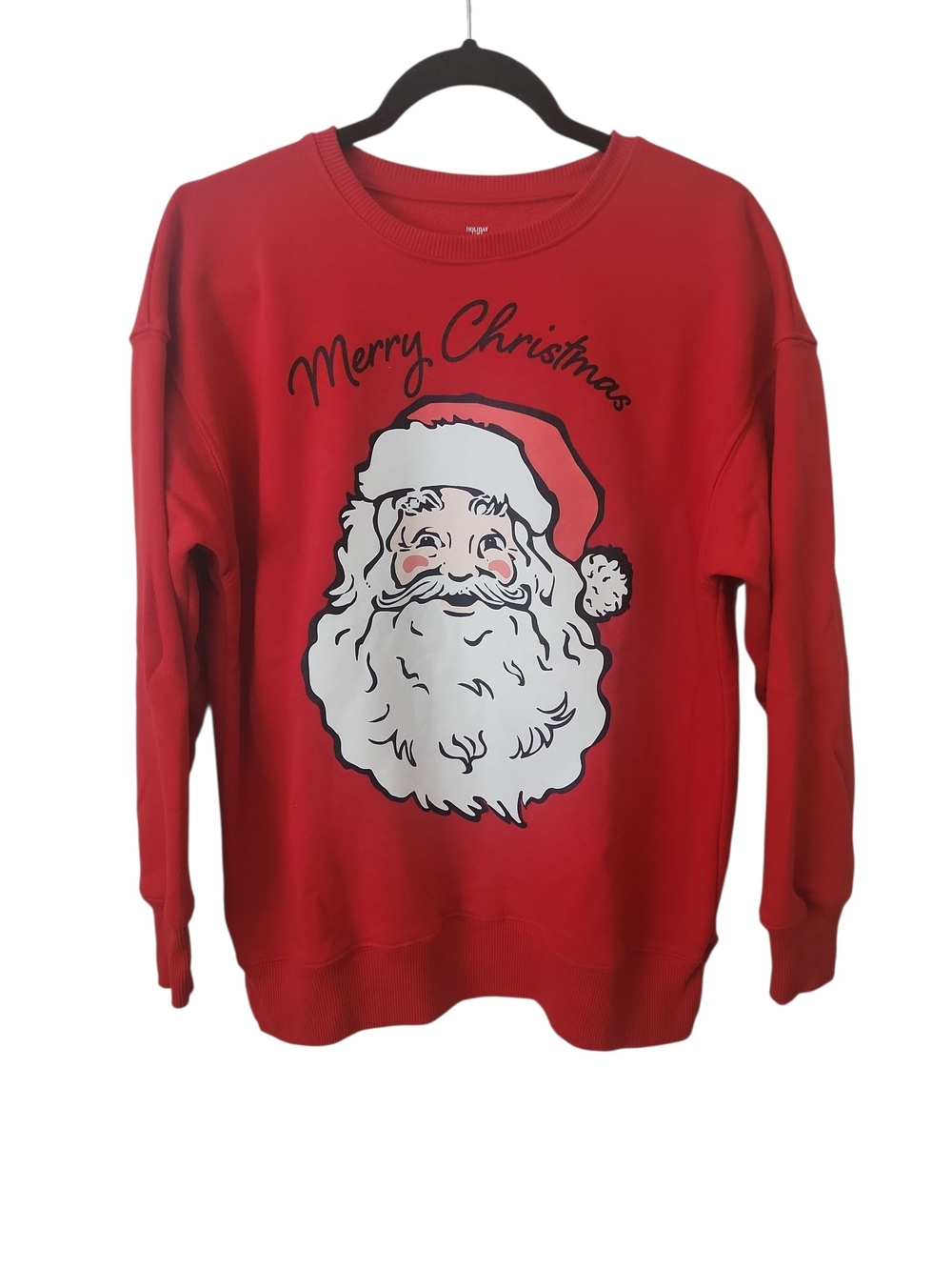 Holiday Time Red "Merry Christmas" Santa Graphic Sweatshirt Size S